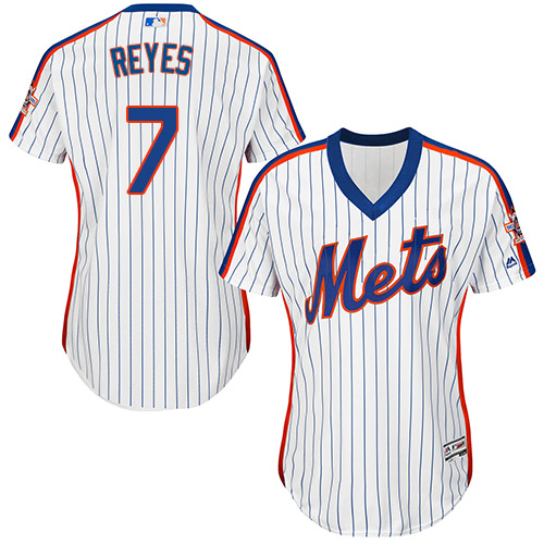 Mets #7 Jose Reyes White(Blue Strip) Alternate Women's Stitched MLB Jersey - Click Image to Close